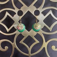 Nested Pansies Green Tin Earrings