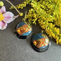 Lattice Black Nested Shiny Tin Earrings