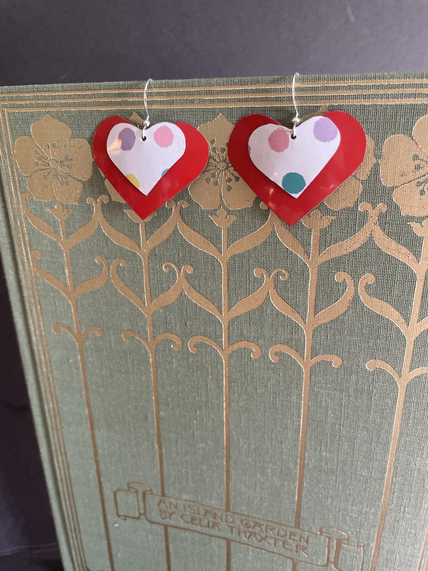 Polka Dot Heart Tin Earrings