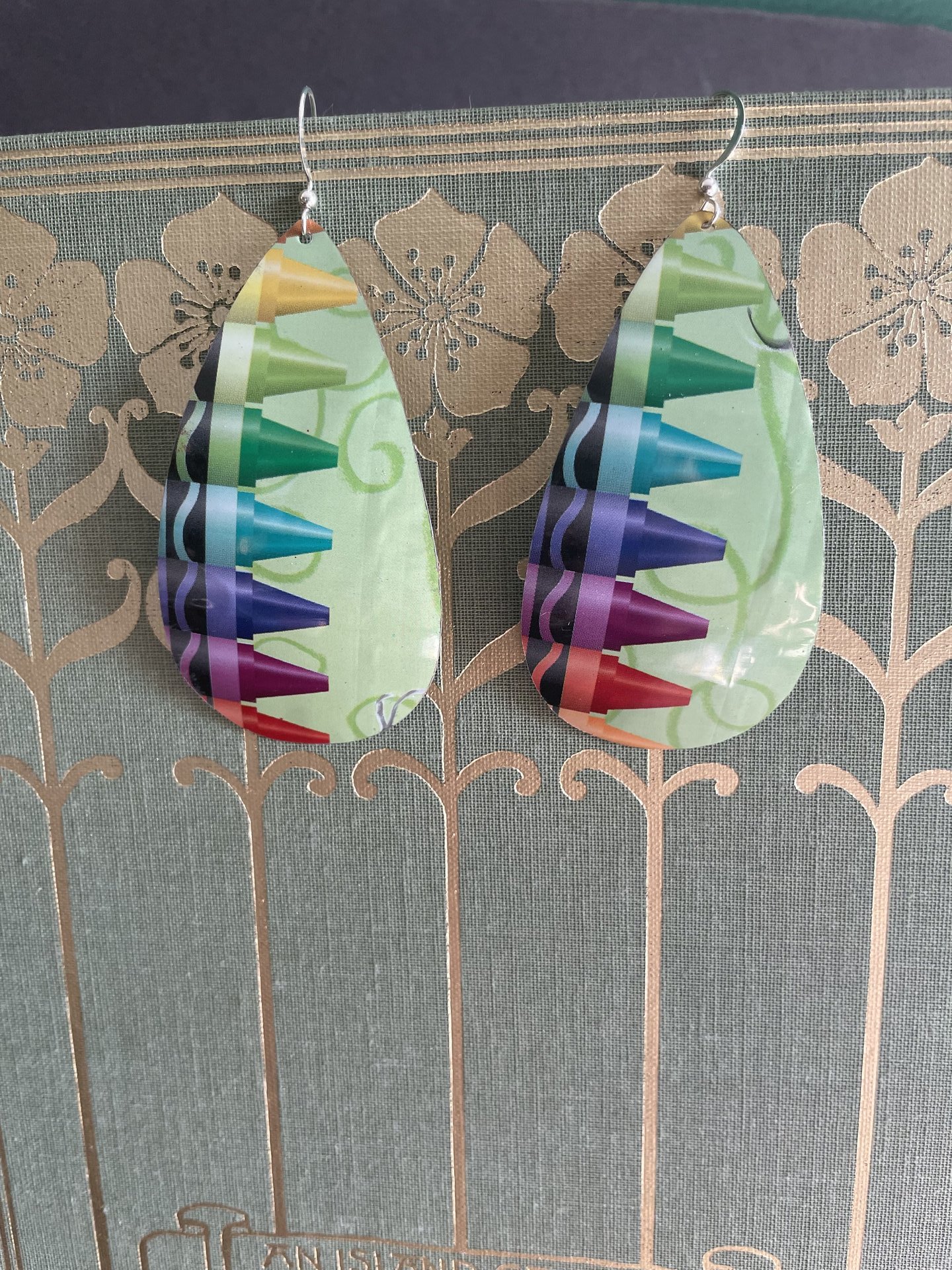 2nds: Green Crayon Tin Earrings