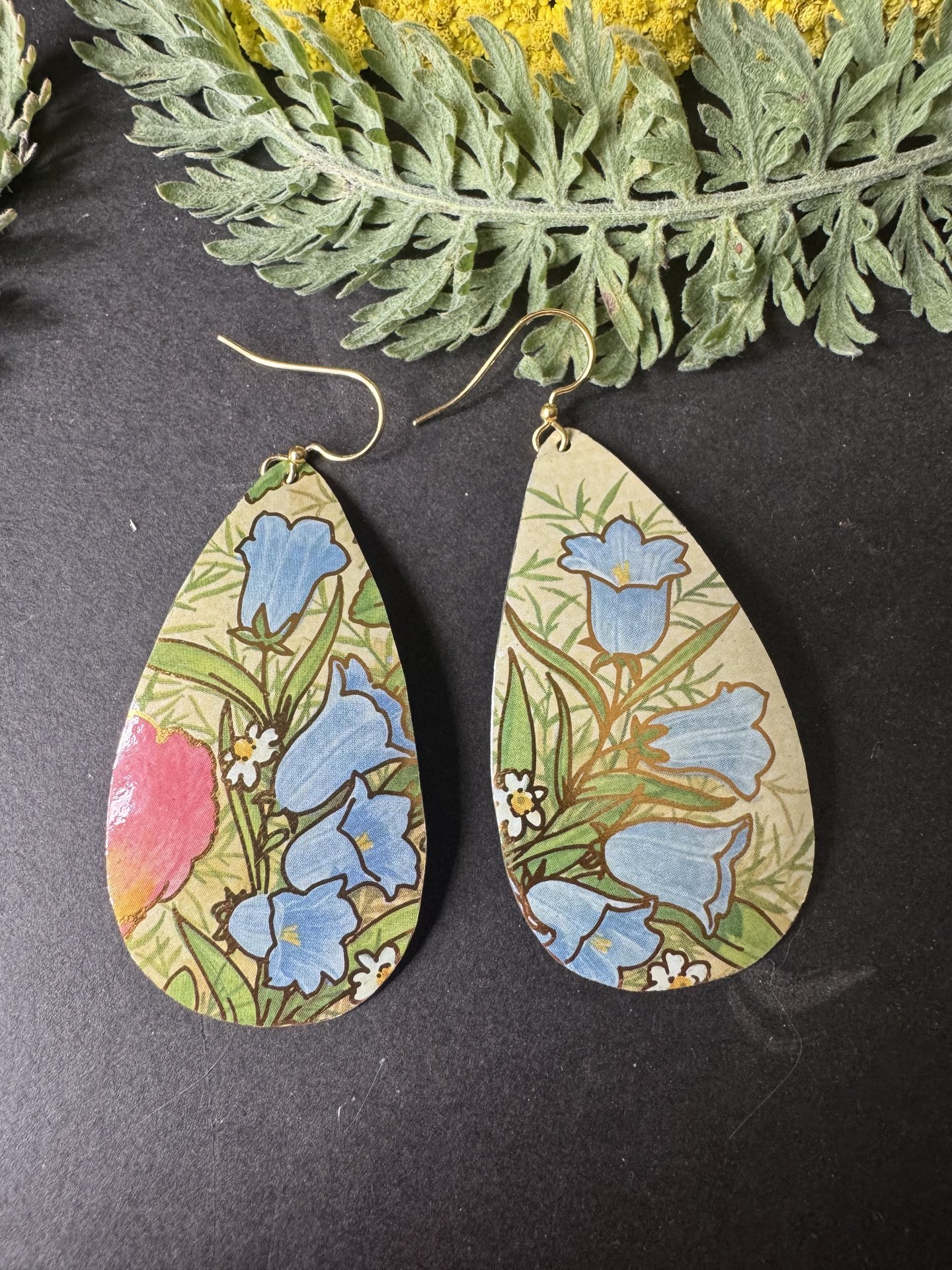 Large Teardrop Bluebell Tin Earrings