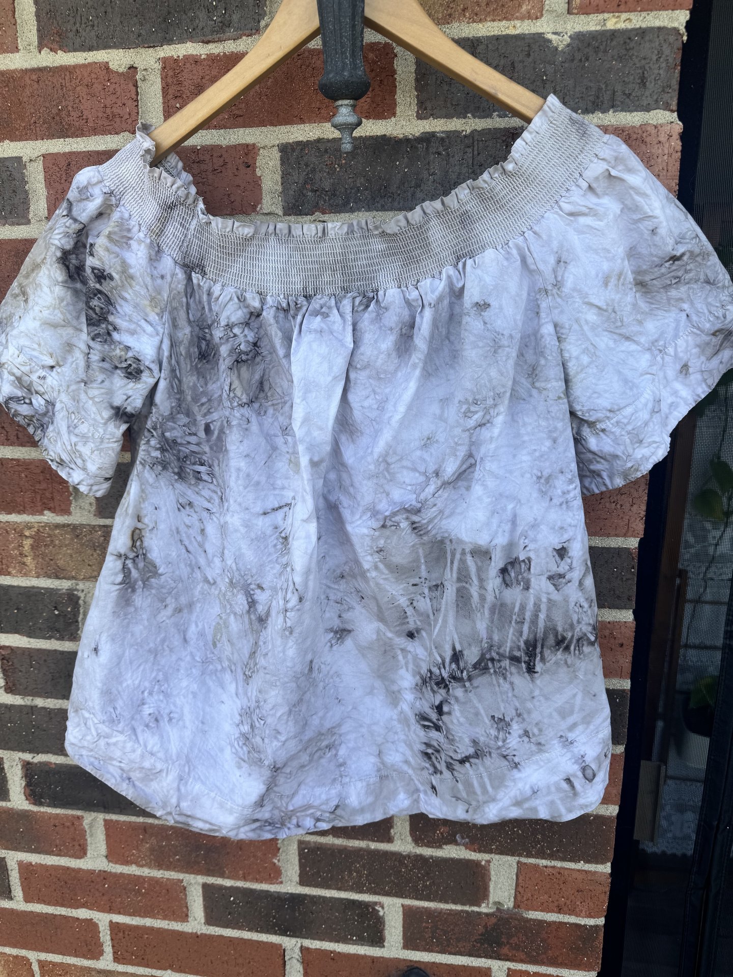 J Crew M Ecoprinted Gathered Neck Short Sleeve Blouse