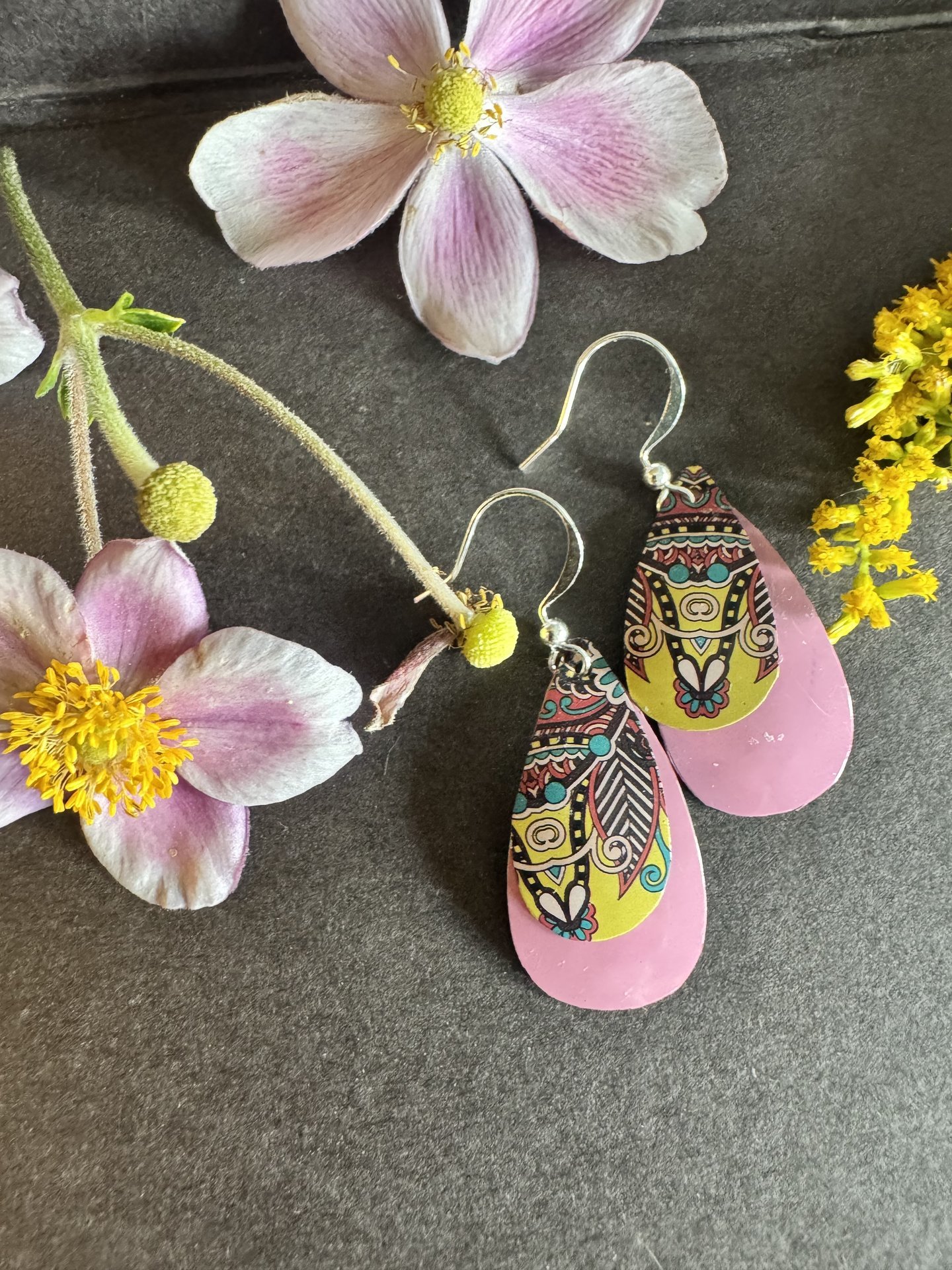 Pink Tear Paisley Candle Tin Earrings