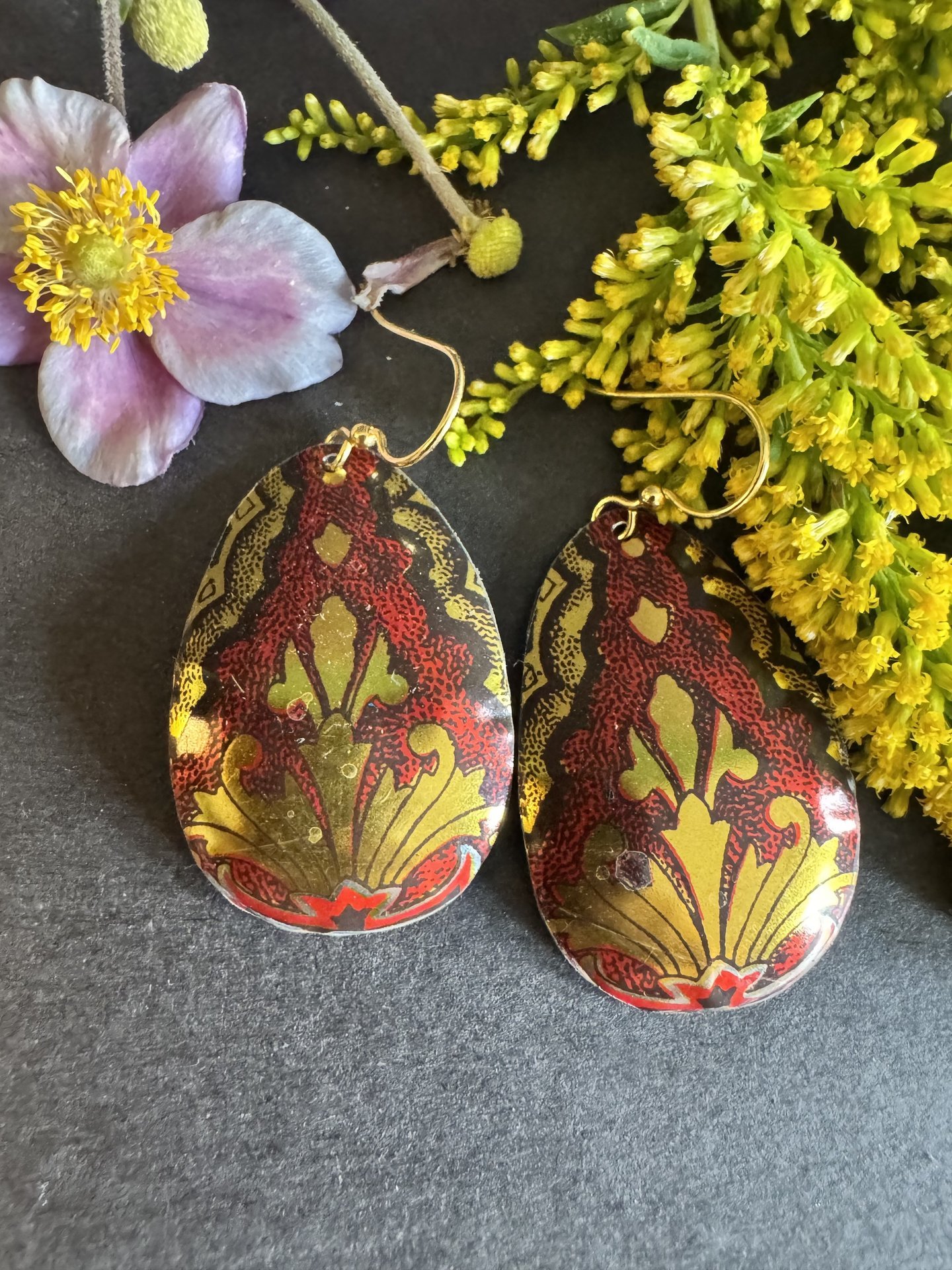 Red and Gold Shiny Tin Earrings