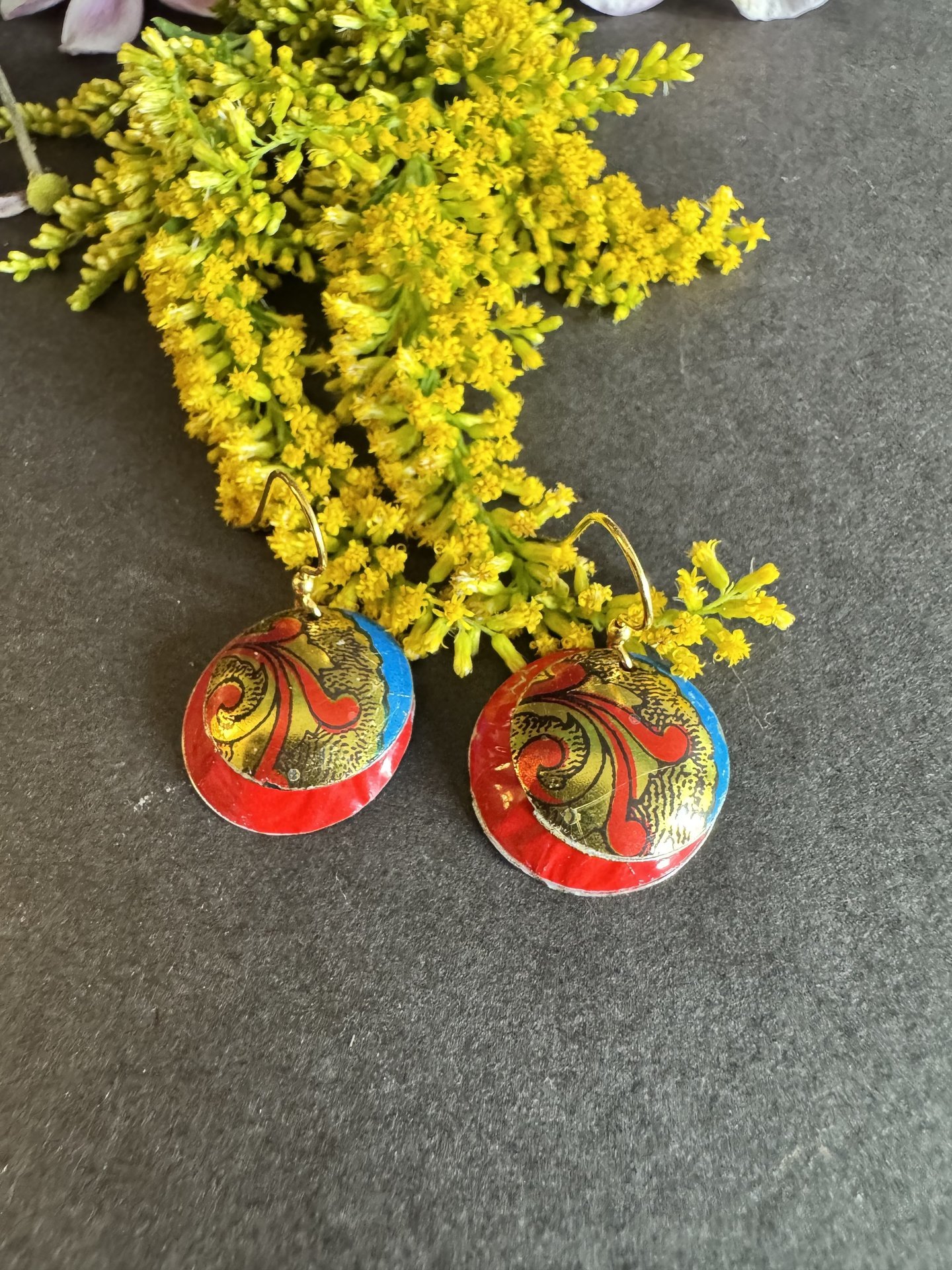 Red Nested Shiny Tin Earrings