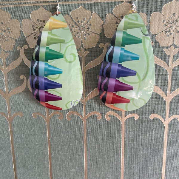 2nds: Green Crayon Tin Earrings