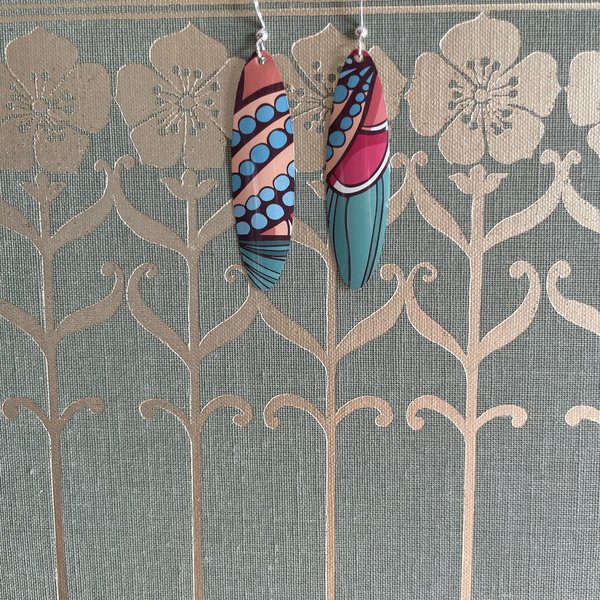 Small Tall Oval Abstract Fruit Tin Earrings